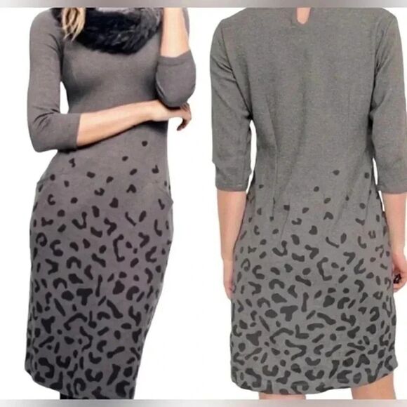J. McLaughlin Animal Print Dress Gray Size Medium - Picture 1 of 6